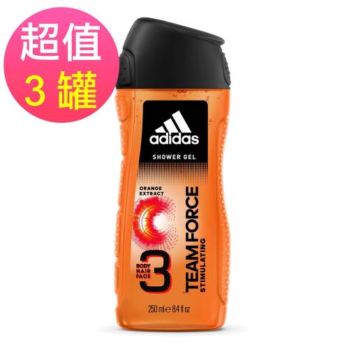 adidas愛迪達 男用三效潔顏洗髮沐浴露(典藏魅力)x3罐(250ml/罐)