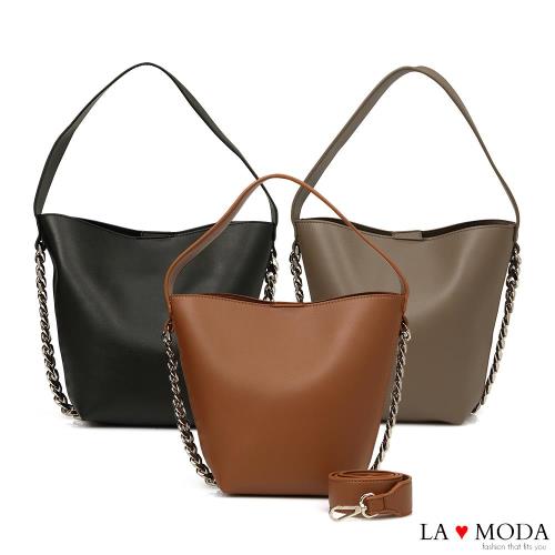La Moda 人氣注目單品鍊條裝飾寬版背帶肩背斜背子母包(共3色)
