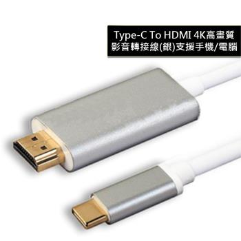TYPE-C TO HDMI 4K高畫質影音轉接線(銀) 支援手機/電腦