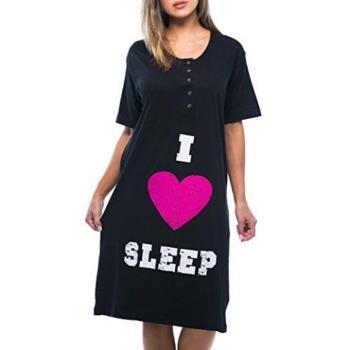 Love21 女大尺碼居家連身寬鬆圖騰黑色短袖睡衣(預購)