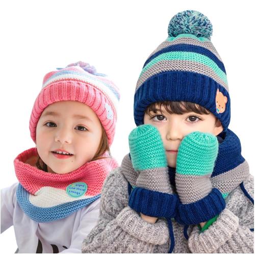 DF 童趣館 - 寶貝專屬兒童保暖毛帽手套脖圍3件組-共2色