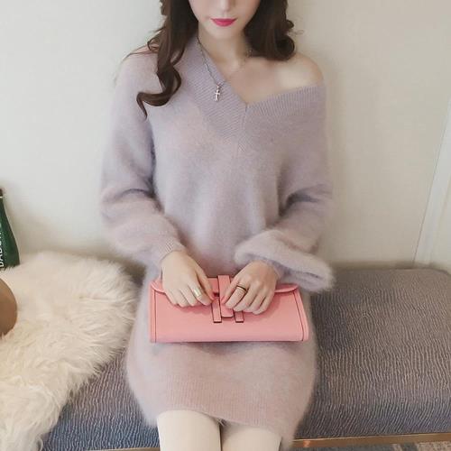 【A3】甜心毛絨絨彈性針織長版上衣-洋裝(駝色/灰色/藕粉) FREE