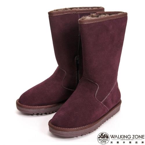 【WALKING ZONE】暖暖內刷毛拉鍊造型高筒 女雪靴-深咖(另有灰)