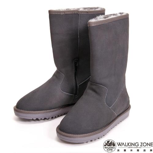 【WALKING ZONE】暖暖內刷毛拉鍊造型高筒 女雪靴-灰(另有深咖)