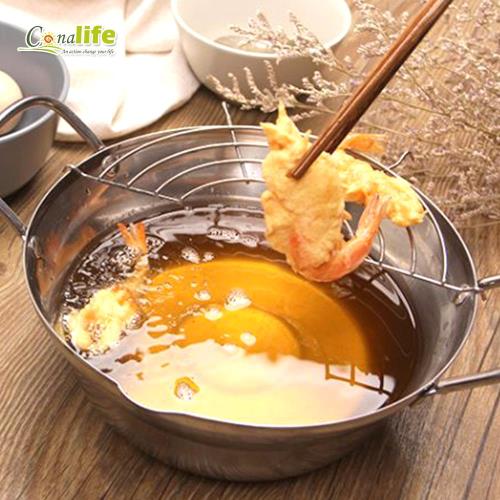 Conalife 輕巧不銹鋼省油炸鍋附可拆卸瀝油架 (2入)