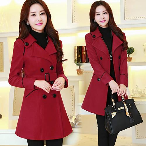 韓國K.W. XL~3XL現貨歐美俐落軍風修身翻領毛呢外套