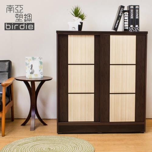 Birdie南亞塑鋼-3尺雙拉門方塊直飾條塑鋼鞋櫃(胡桃色+白橡色)