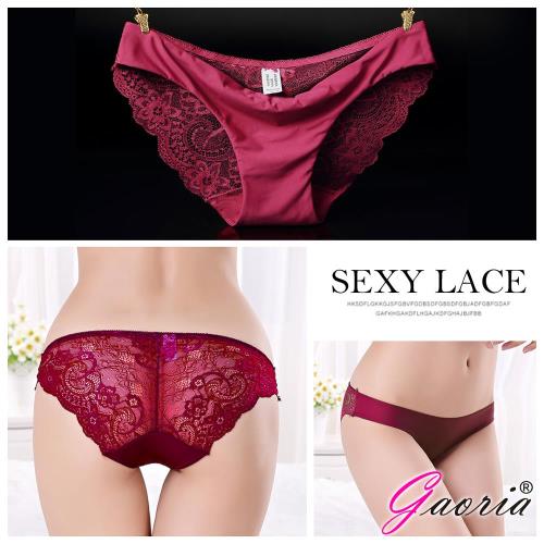 【Gaoria】獨家戀愛 純棉底部 一片式冰絲無痕 性感蕾絲 性感三角褲 酒紅