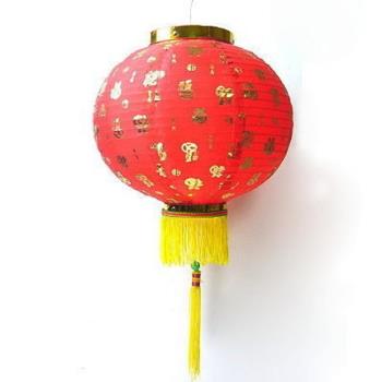 【摩達客】農曆春節12吋百福字大紅綢布燈籠(一組兩入)