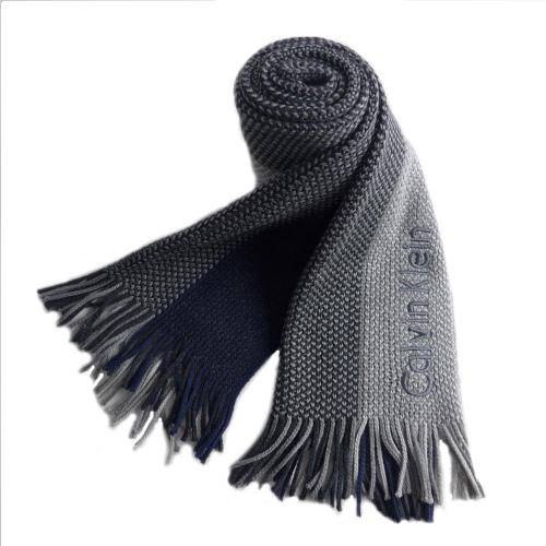 Calvin Klein 藍灰三色針織條紋圍巾
