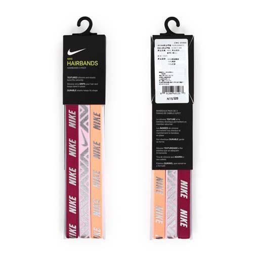 NIKE 燙金圖案髮帶-3條入 頭帶 慢跑 有氧 瑜珈 紫粉橘