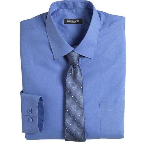Pierre Cardin 2018時尚合身剪裁藍色襯衫領帶套組(預購)