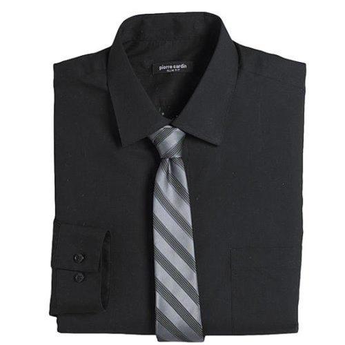 Pierre Cardin 2018時尚合身剪裁黑色襯衫領帶套組(預購)