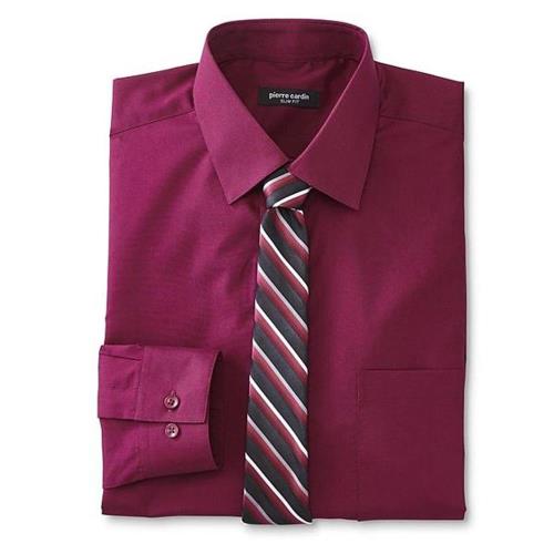 Pierre Cardin 2018時尚合身剪裁紅莓襯衫領帶套組(預購)