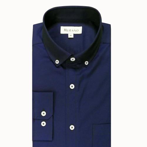 [MURANO]深藍色素面單口袋長袖襯衫