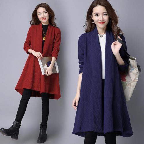 【A3】韓風潮流 開襟式棉麻長版外套 ( 紅 / 藍 ) 2色選 M~XL