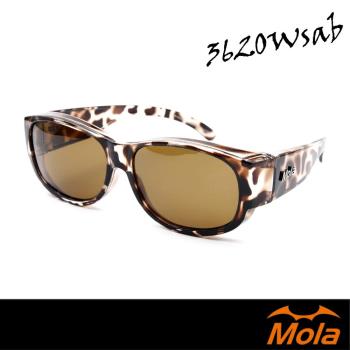 MOLA摩拉外掛式近視偏光太陽眼鏡 套鏡 UV400 抗紫外線 男女 豹紋 茶片 3620Wsab