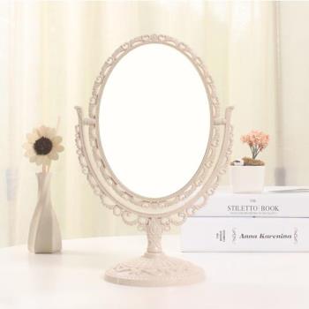 【幸福揚邑】歐式麥稈化妝鏡旋轉放大雙面桌鏡-橢圓米