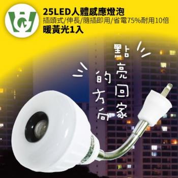 【U want】25節能減碳LED可彎式感應燈泡( 插頭型／黃光)