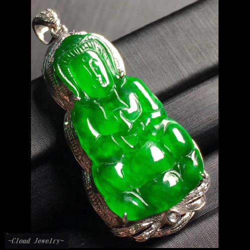 品澐珠寶-緬甸玉天然A貨18K金鑲嵌滿綠翡翠寶瓶觀音吊墜