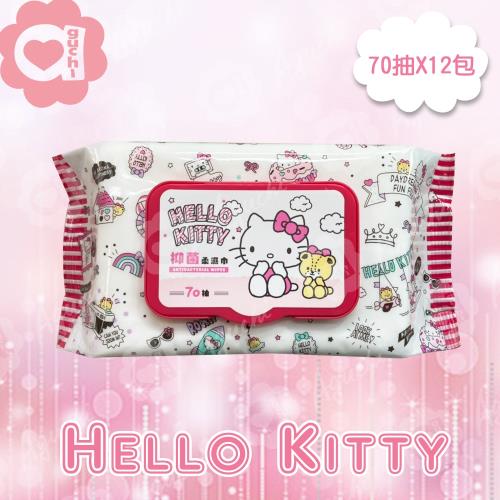 Hello Kitty 凱蒂貓 抑菌有蓋濕紙巾/柔濕巾(70抽 X 12包)