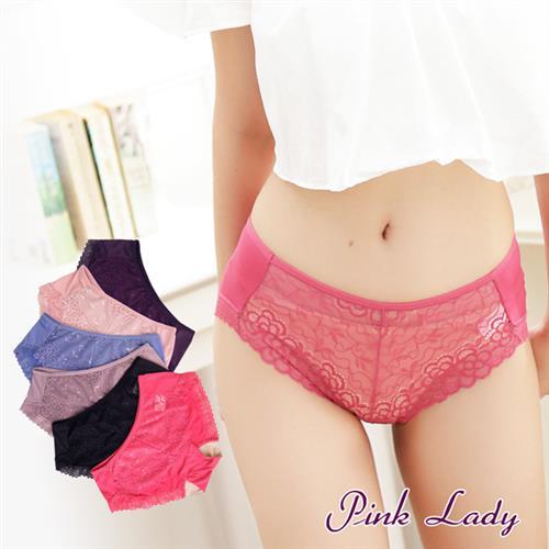 PINK LADY 蠶絲小花朵蕾絲中低腰內褲(8015)