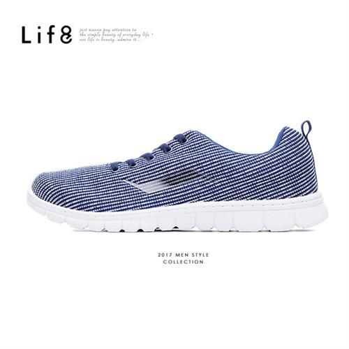 Life8-Sport 360超彈力 雙色針織布 品牌logo 太空運動鞋-09619-藍色/米色/嫩粉/深灰