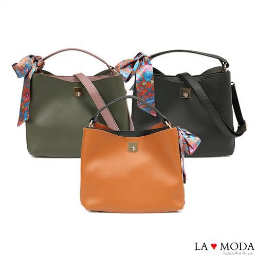 La Moda 優雅氣質緞帶蝴蝶結配飾大容量手挽肩背斜背包 (共3色)