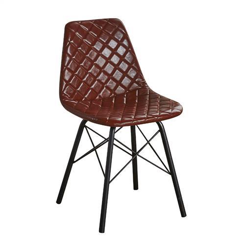 【ATHOME】工業風設計咖啡菱格皮質鐵藝餐椅(42*45*80cm)韋恩