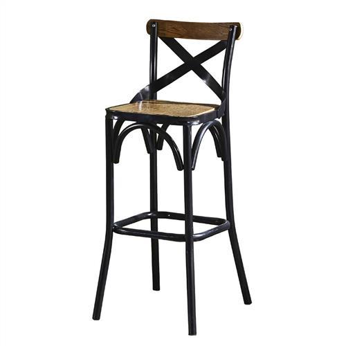 【AT HOME】工業風設計骨叉實木椅墊吧台椅(51*40*105cm)