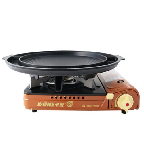 卡旺K1-A001D雙安全卡式爐+韓國原裝大理石雙用圓烤盤NY2499(直徑37CM)