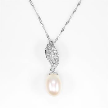 【寶石方塊】天然珍珠項鍊-925銀飾-步步蓮花