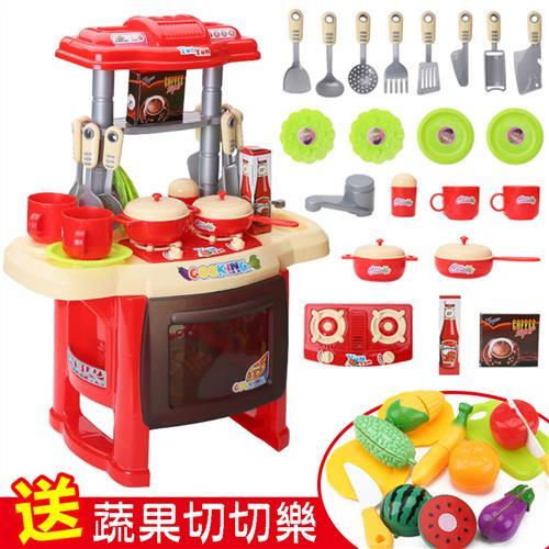 【孩子國】聲光魔幻小廚房(紅色款)+蔬果切切樂