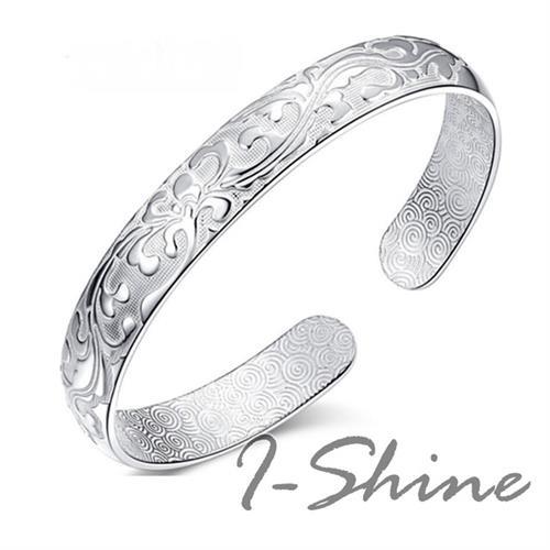 【I-Shine】925純銀-繁花似錦立體雕花開口手鐲手環(繁花似錦)