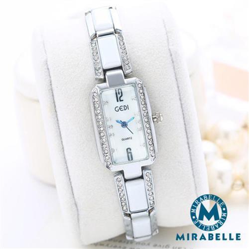 Mirabelle 鑲鑽方框 白陶瓷寶石串鍊錶