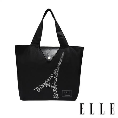 ELLE 鐵塔插畫環保摺疊購物袋 - 黑色