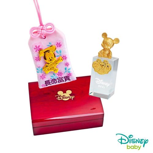 Disney迪士尼系列金飾 彌月金飾御守/印章套組木盒-聰明美妮款-米奇造型印章 0.13錢
