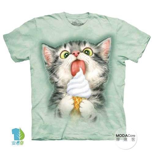 摩達客 (預購) (大尺碼3XL) 美國進口The Mountain 冰淇淋貓咪 純棉環保藝術中性短袖T恤