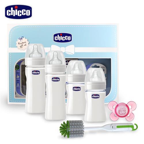 chicco 舒適哺乳彌月禮盒(奶瓶*4+奶嘴+清潔刷)-粉