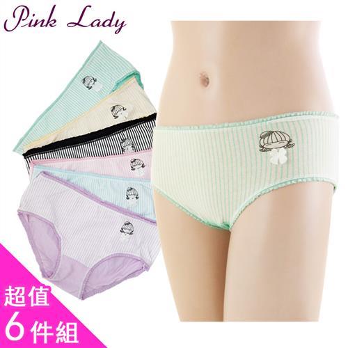 PINK LADY 蝴蝶結女孩條紋花邊親膚內褲 6件組 (11612)