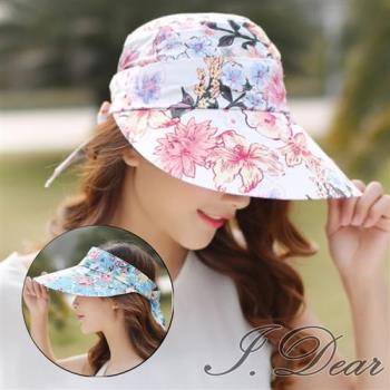 【I.Dear】韓國夏日甜美彩花卉可拆卸帽頂遮陽空頂帽(4色)現貨