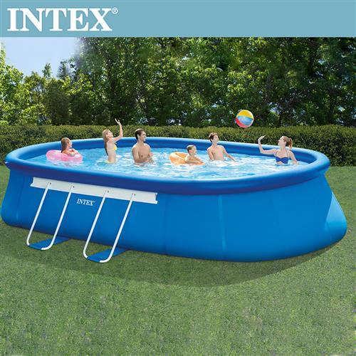 INTEX 橢圓簡易裝EASY SET大型游泳池-附濾水泵(26193)+送電動幫浦(66639)