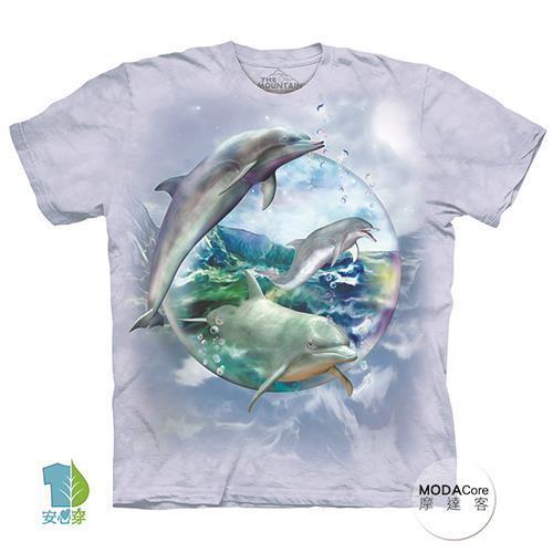  摩達客 (預購)(大尺碼4XL/5XL)美國進口The Mountain 海豚水晶球 純棉環保藝術中性短袖T恤