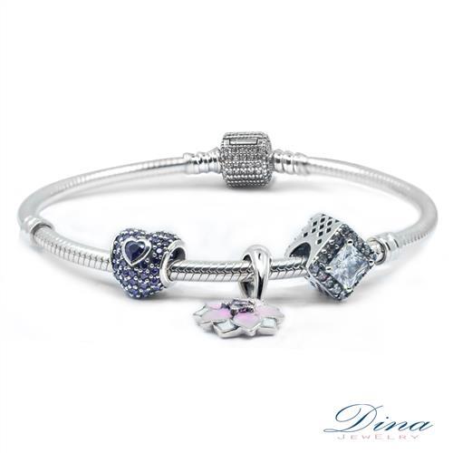DINA JEWELRY蒂娜珠寶  白方時尚 潘朵拉風格925純銀CZ鑽手環 ( CLY88755)