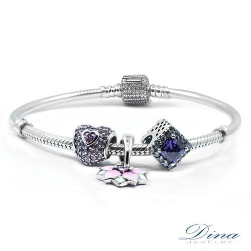 DINA JEWELRY蒂娜珠寶  紫方時尚  潘朵拉風格925純銀CZ鑽手環 ( CLY88605)