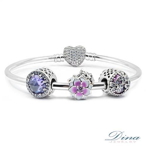 DINA JEWELRY蒂娜珠寶  紫迷時尚 潘朵拉風格925純銀CZ鑽手環 ( CLY87405)