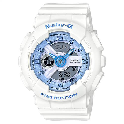 CASIO 卡西歐 Baby-G 粉嫩雙顯錶-藍x白 BA-110BE-7ADR / BA-110BE-7A