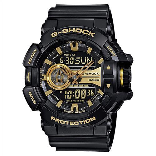 CASIO 卡西歐 G-SHOCK 金屬系雙顯手錶-經典黑金 GA-400GB-1A9