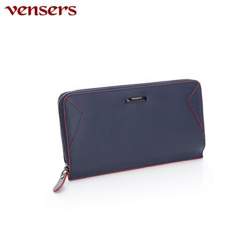 vensers小牛皮潮流個性皮夾TA556101寶藍長夾