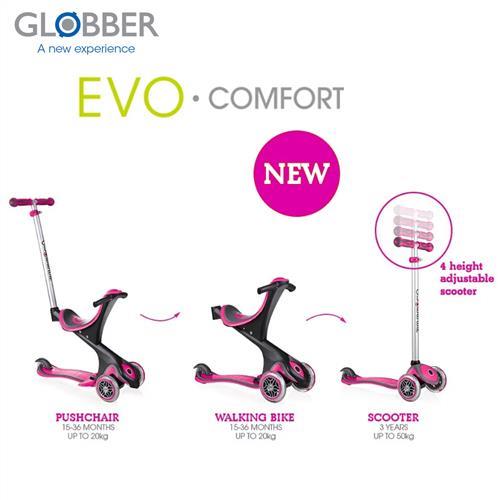 Globber哥輪步 2018舒適版EVO COMFORT五合一兒童滑板車/滑步車/學步車-桃紅
